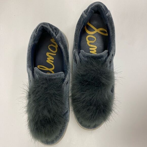Sam Edelman Grey velvet and feather pom pom slip on sneakers - Picture 4 of 7